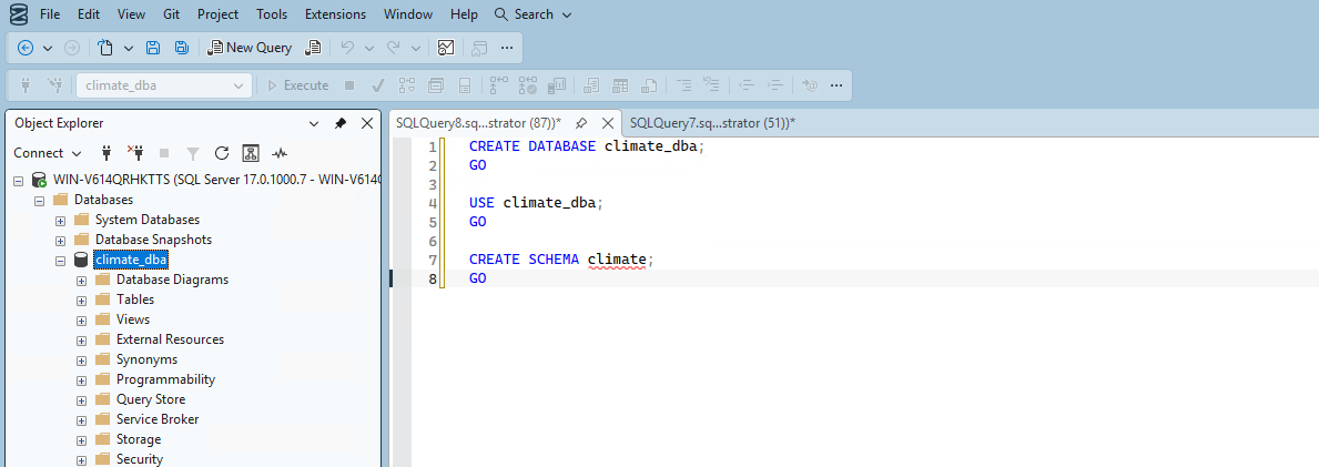 climate_dba database created