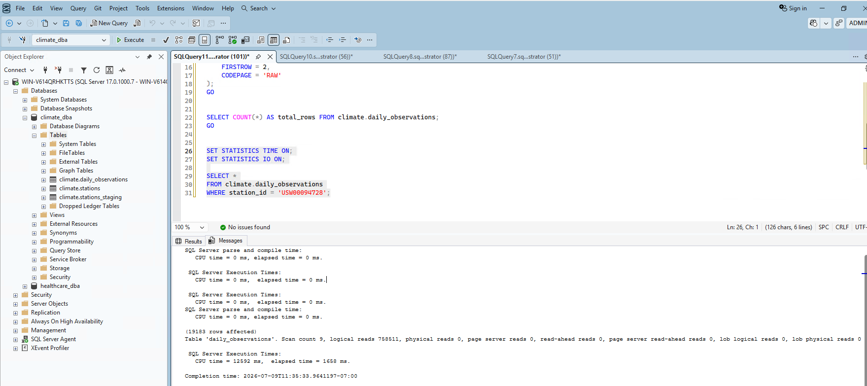 Query 1 STATISTICS TIME/IO output
