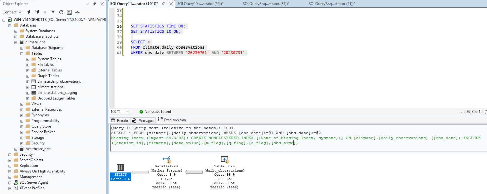 Query 2 execution plan showing Table Scan