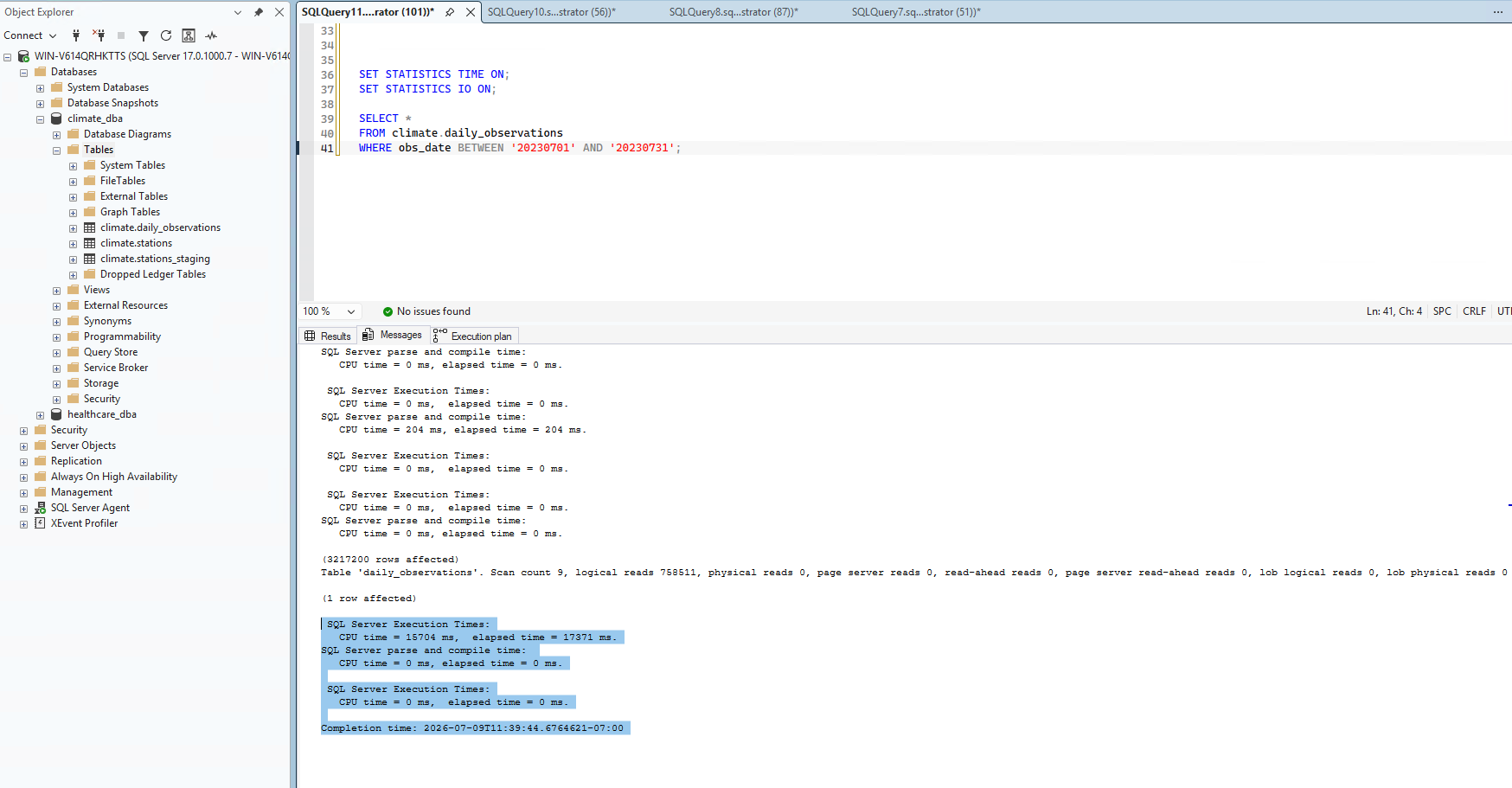 Query 2 STATISTICS TIME/IO output