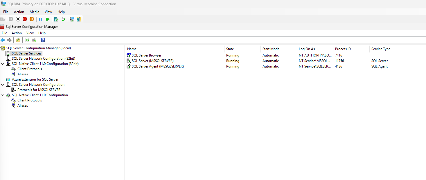 SQL Server services all confirmed running