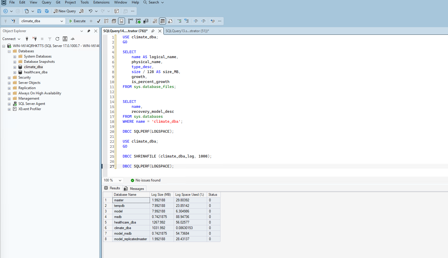 Log file shrink before and after