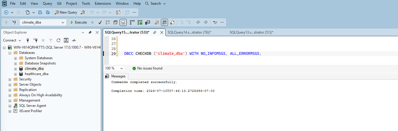 DBCC CHECKDB clean result