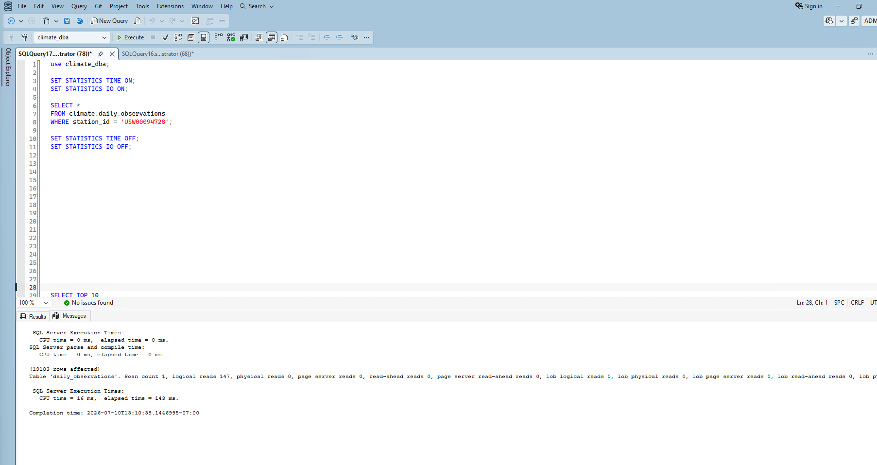 Query 1 statistics after indexing