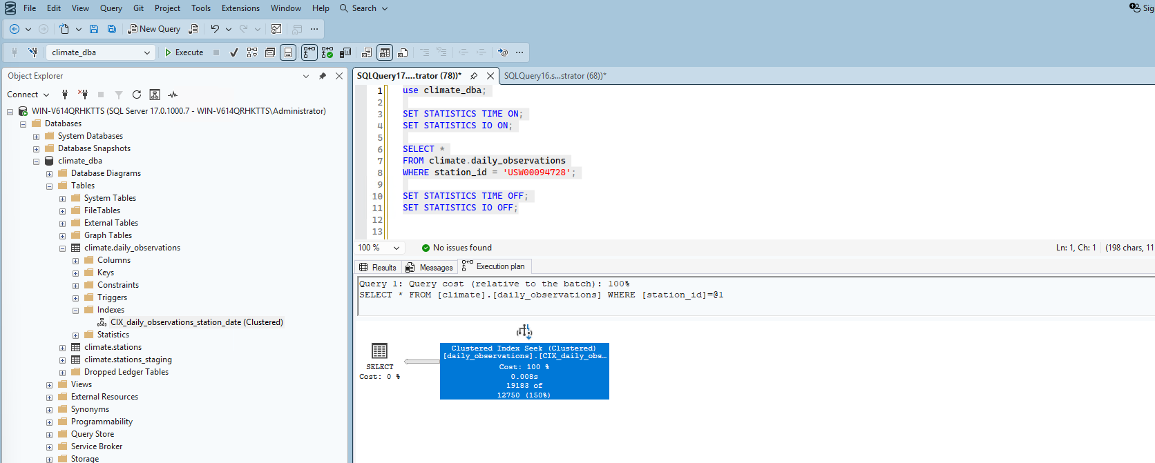 Query 1 execution plan after indexing