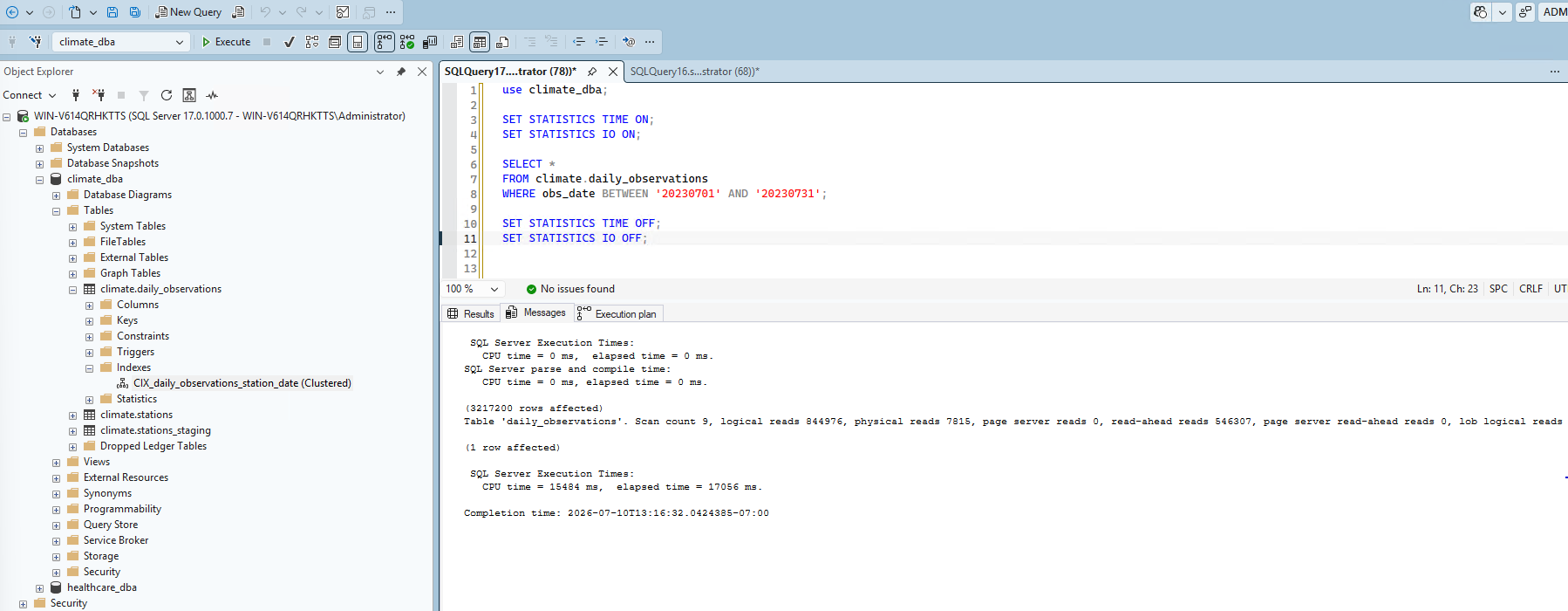 Query 2 statistics after indexing