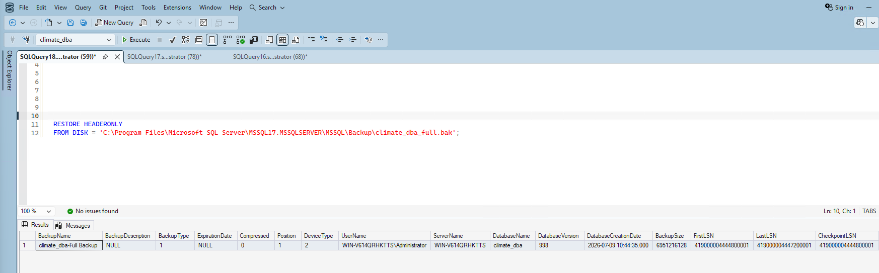 Backup header verification