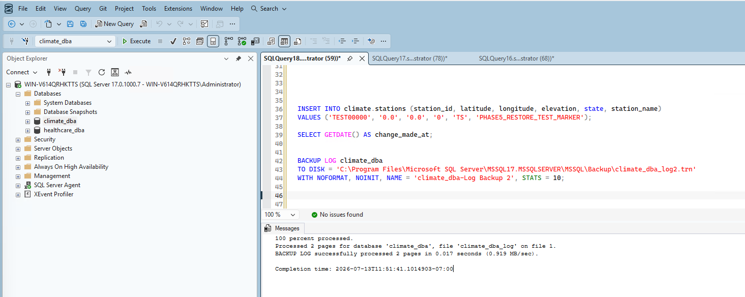 Test marker inserted and captured in log backup