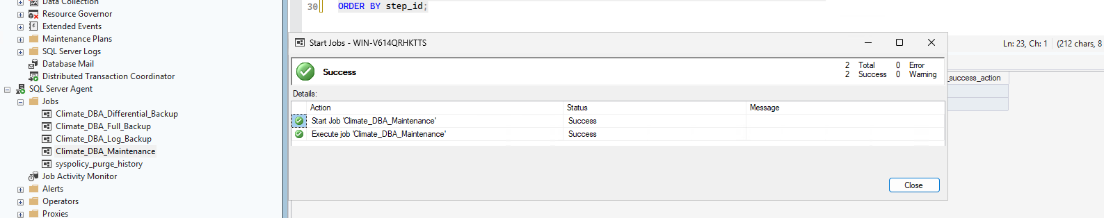 Maintenance job execution success