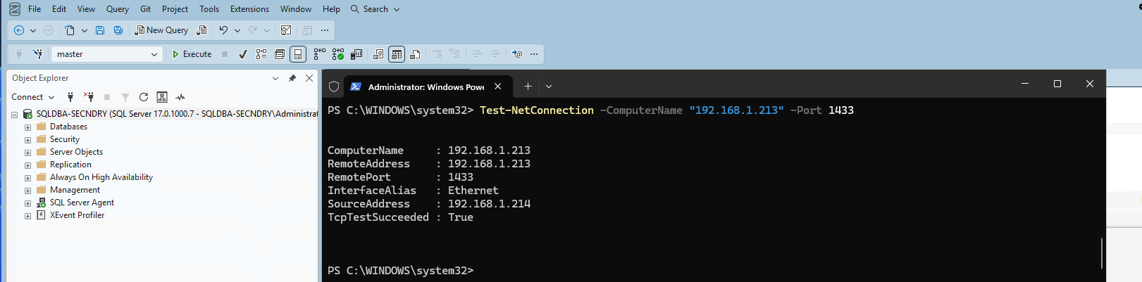 SQL port connectivity verified