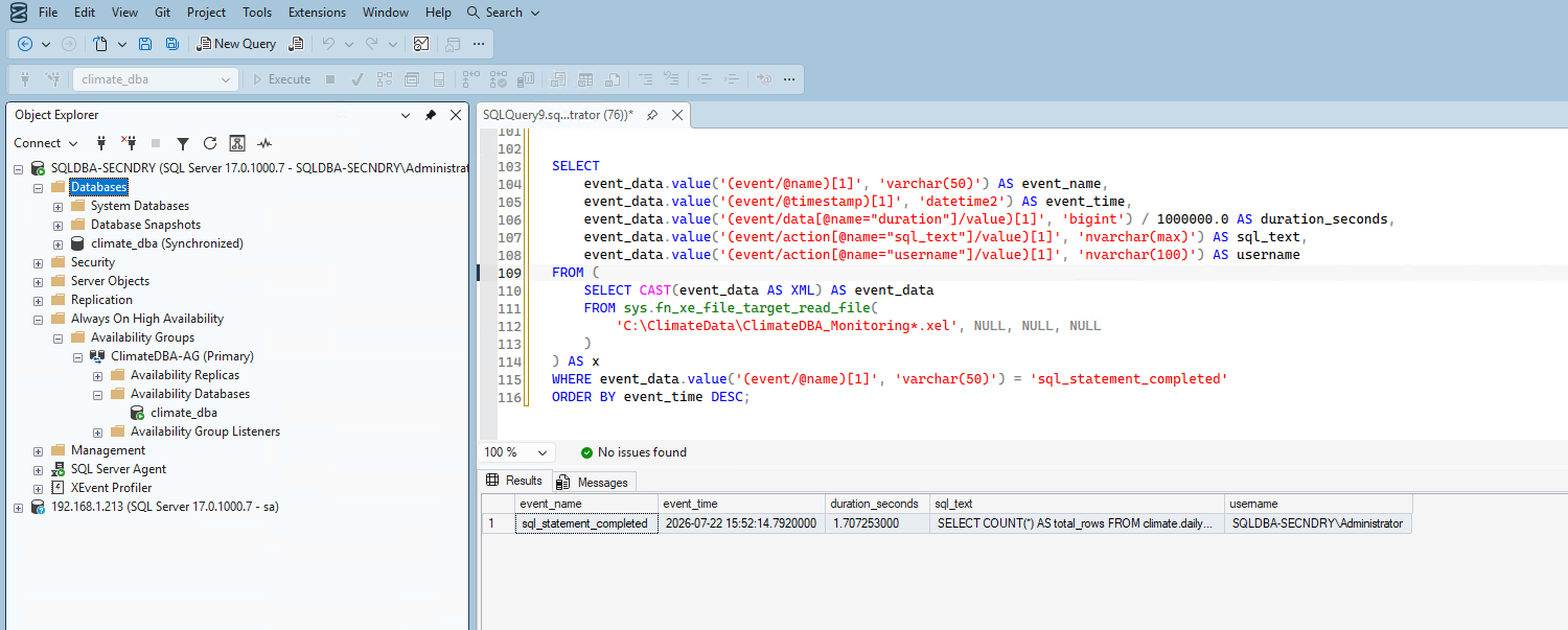 XE session capturing the slow query